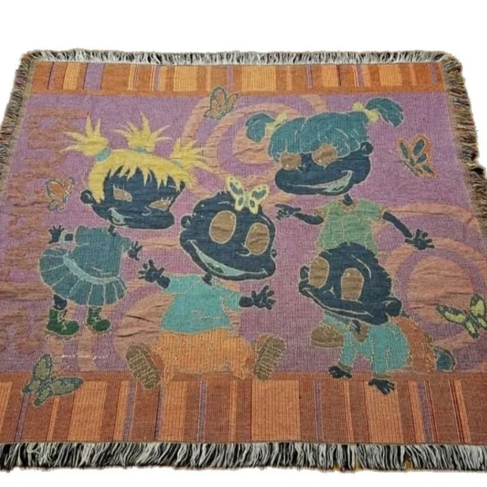 Rugrats Playground Woven Tapestry Cotton Blend Fringed Throw Blanket